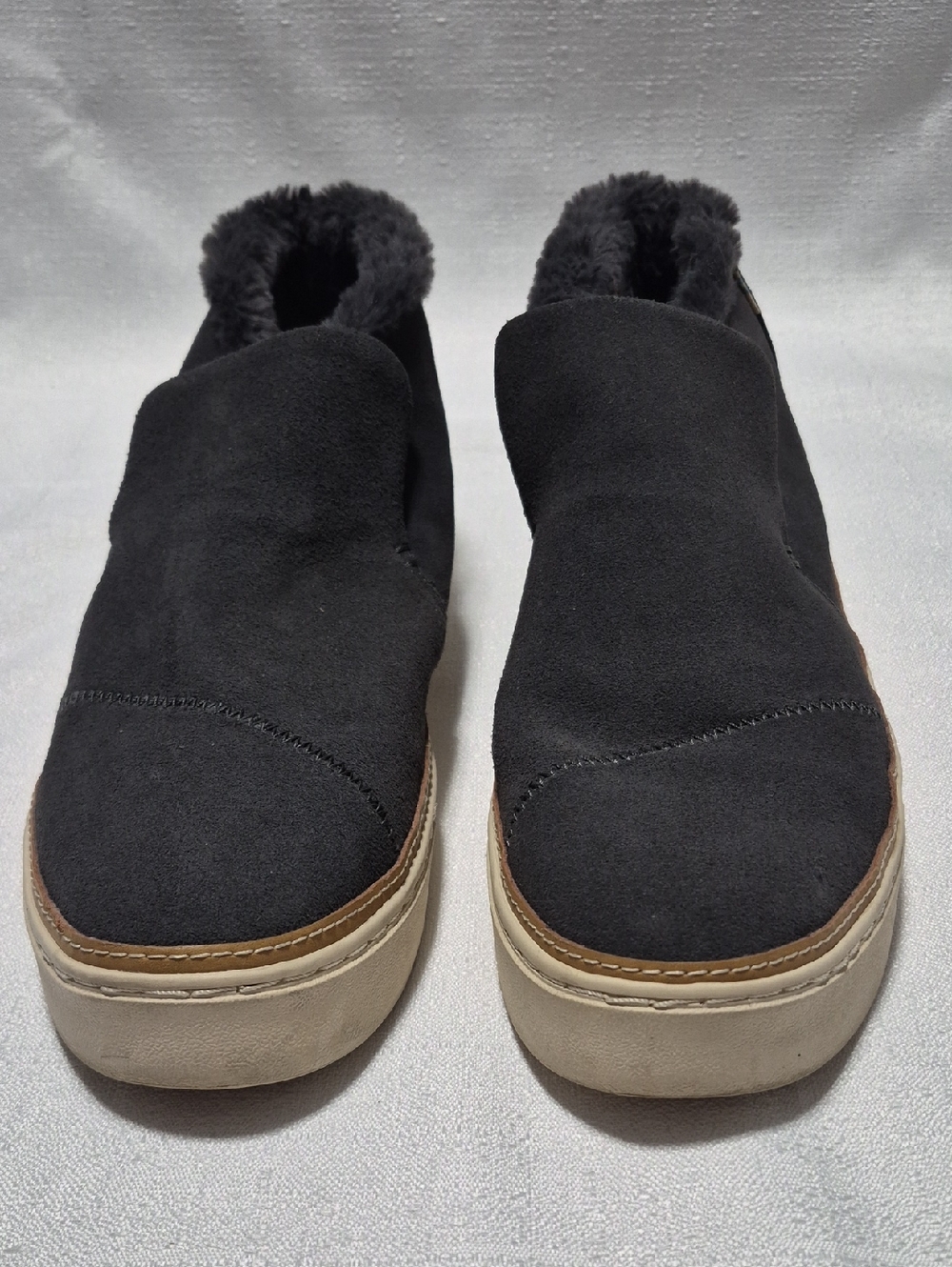 Toms Black Slip-On Suede Casual Shoes with Faux Fur Lining Ankle Shoes Womens 12